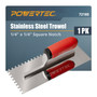 POWERTEC Stainless Steel Trowel with 1/4" x 1/4" Square Notch, Soft Grip Handle for Cement, Concrete, Masonry Tile Installation Work (72180)