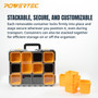 POWERTEC Small Parts Organizer & Tool Box – 10 Compartments, IP65 Water & Dust Protection, Stackable Storage with Interlocking Latch, Removable Tray, Clear Lid, Portable Design (72365) 09