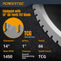 POWERTEC 14-Inch Multi-Material Chop Saw, 15 Amp, TCT Blade, Adjustable Fence & Depth Stop, Quick-Release Vise, Soft Start, for Metal, Wood, Plastic, and More (CPS1400) 04