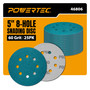 POWERTEC 5-Inch 8-Hole Hook & Loop Wet Dry Sanding Discs, 25PK 60 Grits, Aluminum Oxide with Zirconia, Film Backing Sandpaper for Orbital Sander, Wood, Metal, & Automotive (46806) 01
