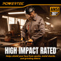 POWERTEC Adjustable Face Shield, ANSI Z87+ High Impact Rated, Anti-Fog Clear Polycarbonate Visor, Ratcheting Headgear with Flip-Up Design & Sweatband - Grinding, Woodworking, Yard & Shop Work (72428) 02