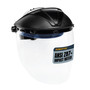 POWERTEC Adjustable Face Shield, ANSI Z87+ High Impact Rated, Anti-Fog Clear Polycarbonate Visor, Ratcheting Headgear with Flip-Up Design & Sweatband - Grinding, Woodworking, Yard & Shop Work (72428) 01