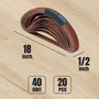 POWERTEC 1/2 x 18 Inch Sanding Belts, 20PK, 40 Grit Aluminum Oxide Belt Sander Sanding Belts for Air File Belt Sander, Woodworking, Knife Sharpening, Derusting (401804) 2