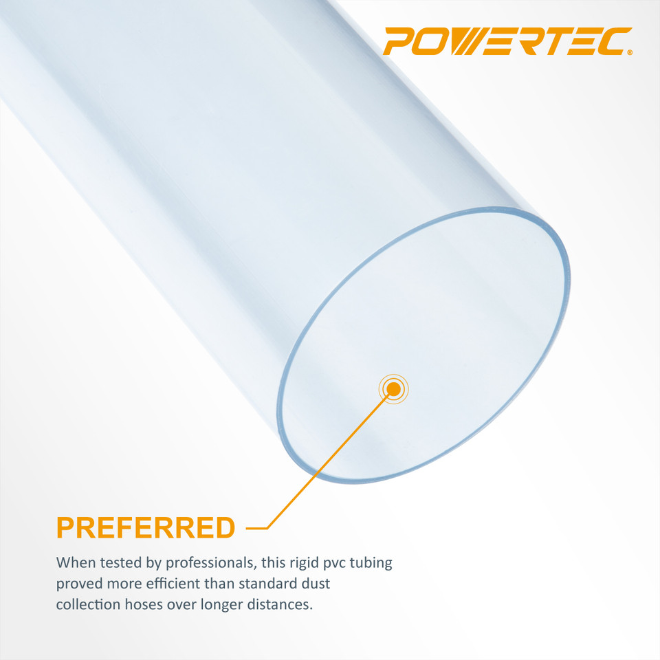 POWERTEC 36" Clear PVC Wood Saw Dust Collection Pipe Width 6