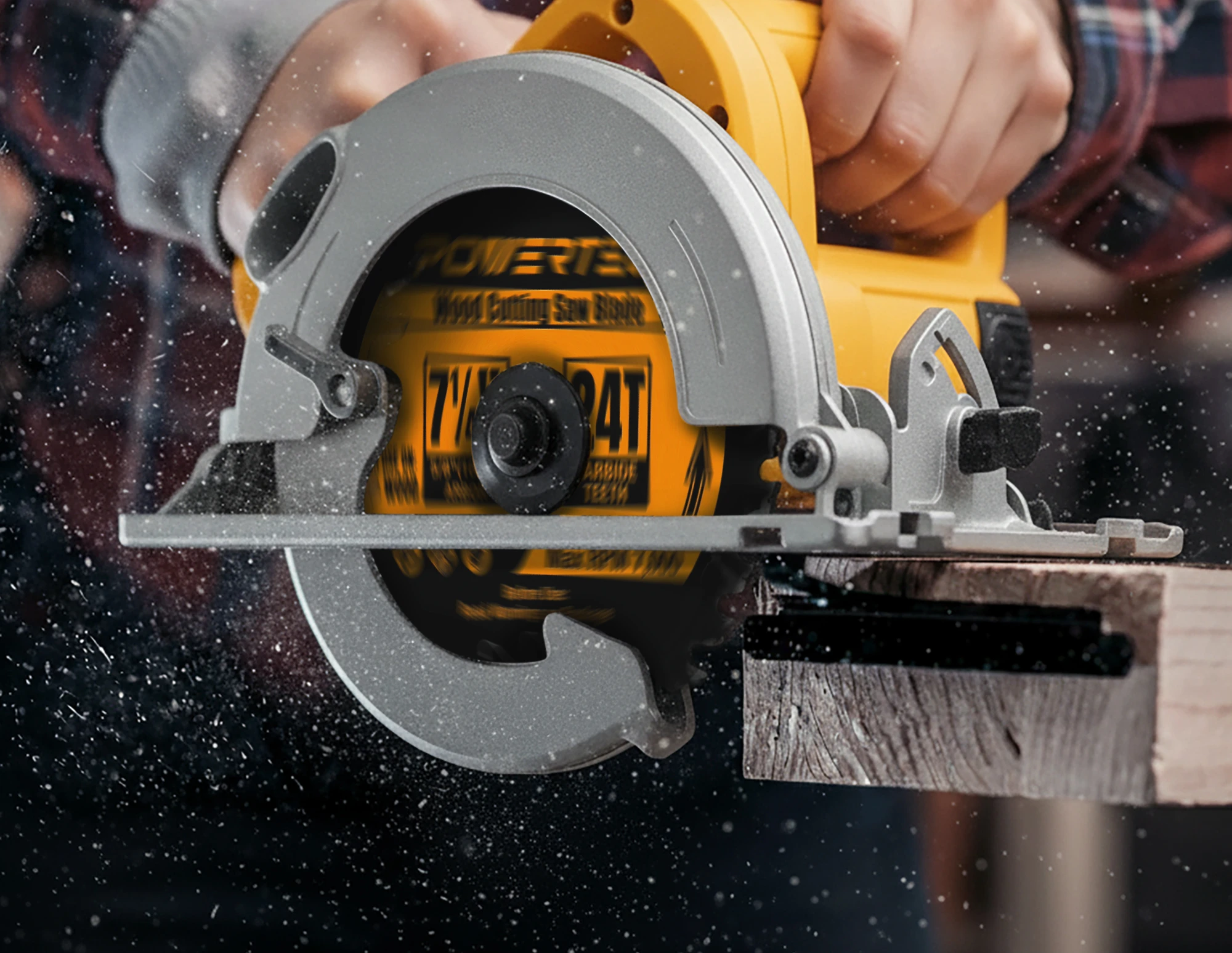 POWERTEC saw blade cutting lumber