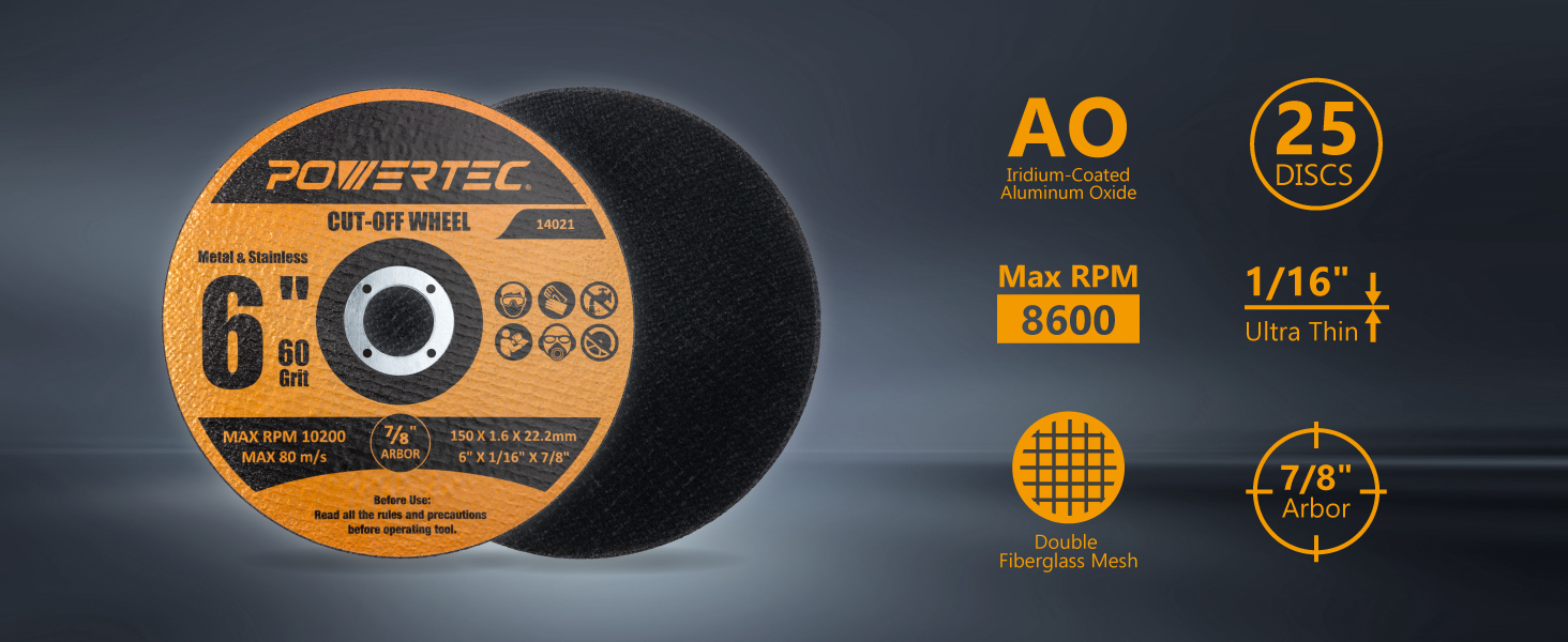 14021 6" Cut Off Wheels, 25 Pack, Metal & Stainless Cutting Discs