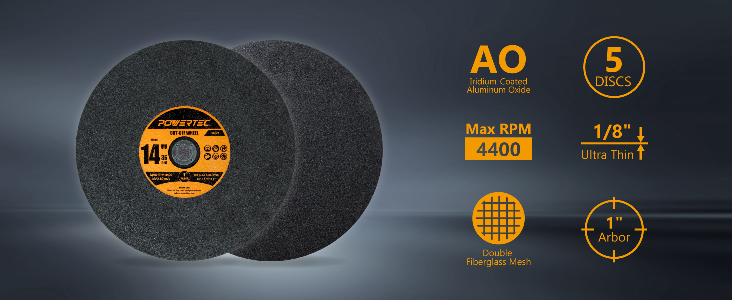 14022 14" Cut Off Wheels, 5 Pack, Metal & Stainless Cutting Discs