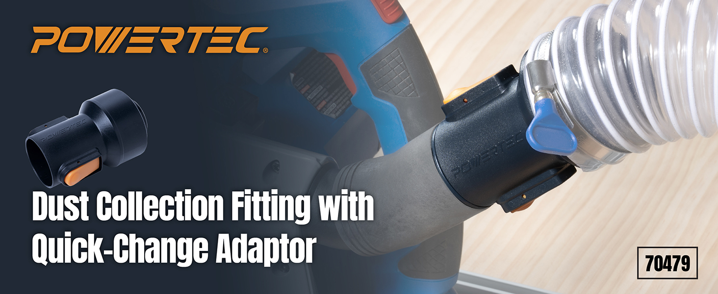 POWERTEC 70479 dust collection quick change adapter connected to shop vacuum hose