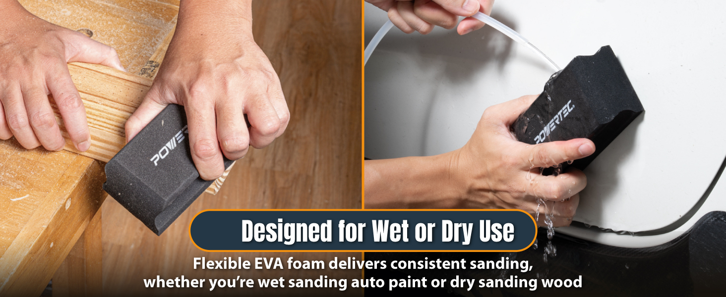 POWERTEC Sanding Block Kit with PSA Sandpaper – 7 Piece Flexible EVA Foam Wet/Dry Sanding Blocks for Auto Body, Woodworking & Crafts (72320) 01