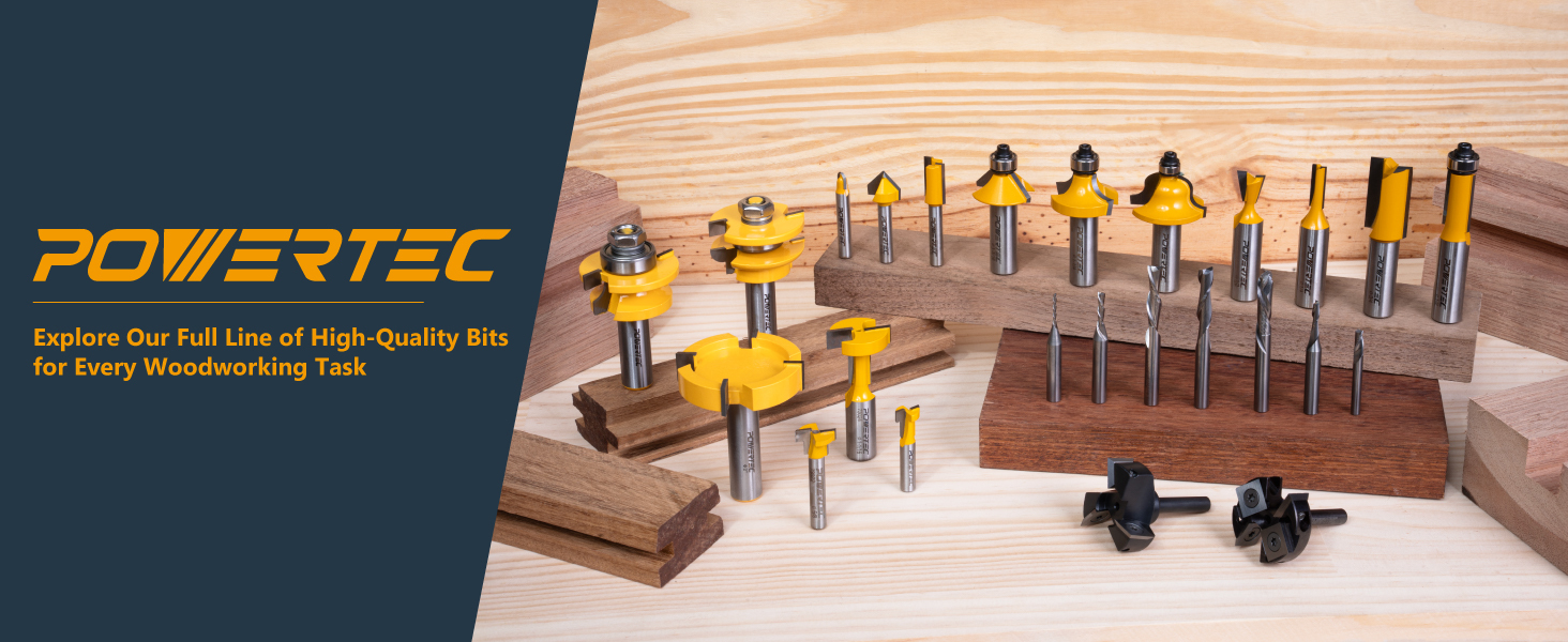 POWERTEC Cabinet Door Rail and Stile Router Bit Set, Roundover Profile – 2-Piece, 1/2" Shank, Tungsten Carbide, Anti-Kickback, Table-Mounted Router Use (73071)