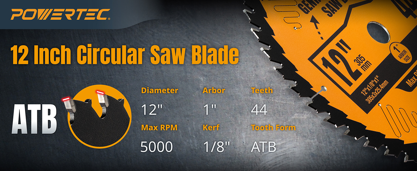 POWERTEC 12 inch 44T carbide saw blade