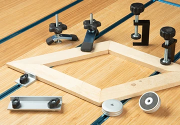 POWERTEC T-track and woodworking workholding accessories