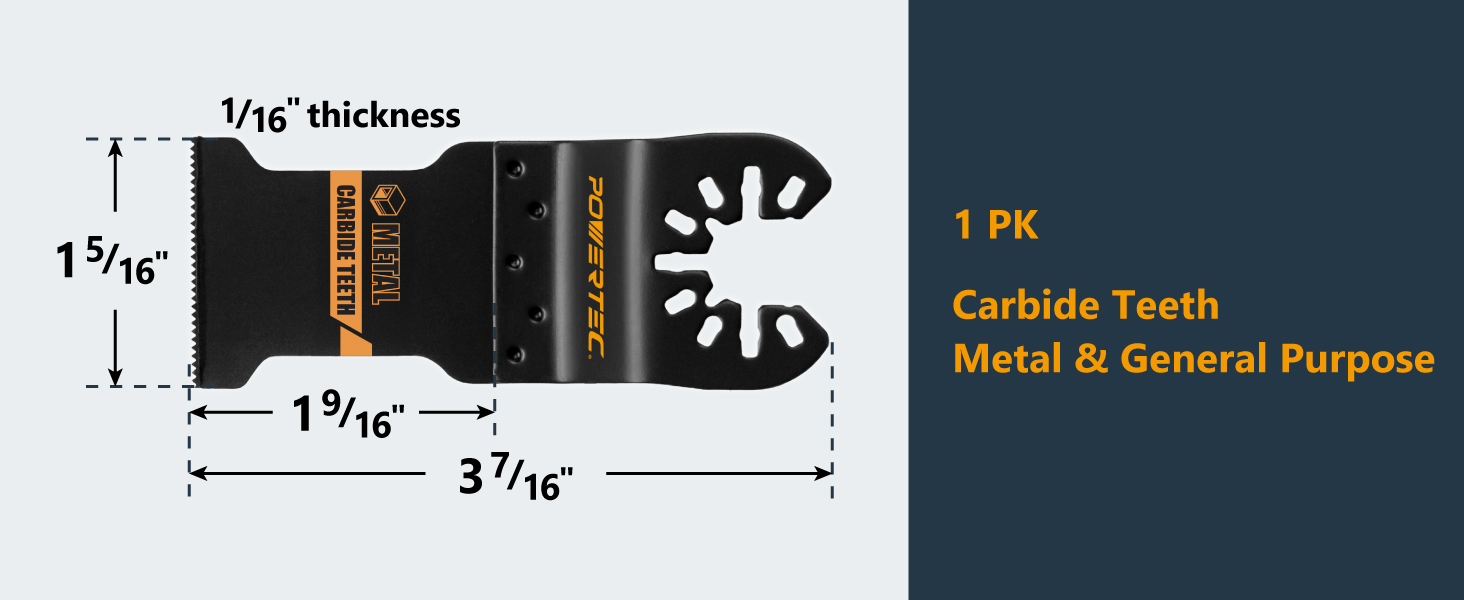 POWERTEC Carbide Oscillating Tool Blade 3pc Set – Multitool Blades with 2 Adapters for Cutting Hardened Metal, Bolts, Screws, and Nails (14501)