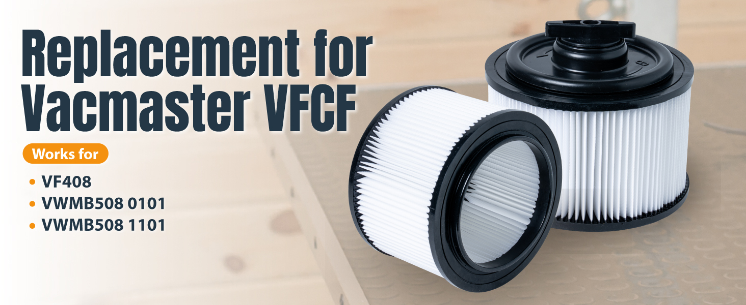 POWERTEC VFCF Cartridge Filter & Retainer for Vacmaster 4–5 Gal. Wet/Dry Vacuums, Shop Vac Filters for VF408, VF409, VWMB508 Series, 1 Pack (75124)
