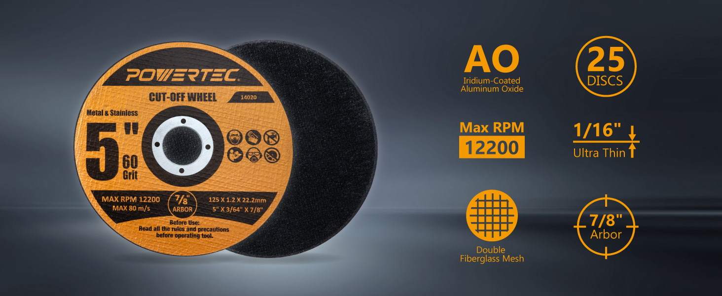 14020 5" Cut Off Wheels, 25 Pack, Metal & Stainless Cutting Discs 02