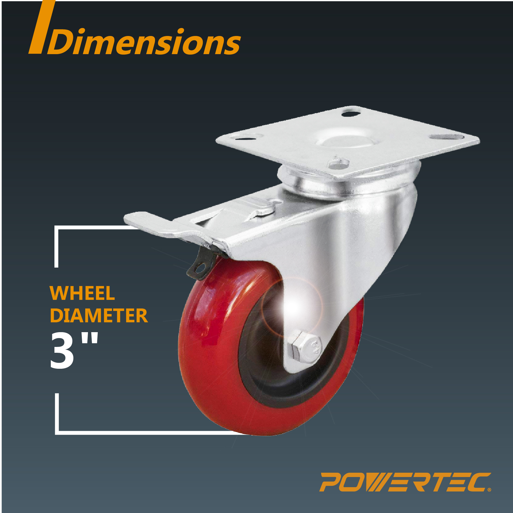 Set Of 6 Heavy Duty 4" Caster Wheels With Dual Locking - Red Polyurethane, Quiet Roll, Includes 25 Bolts