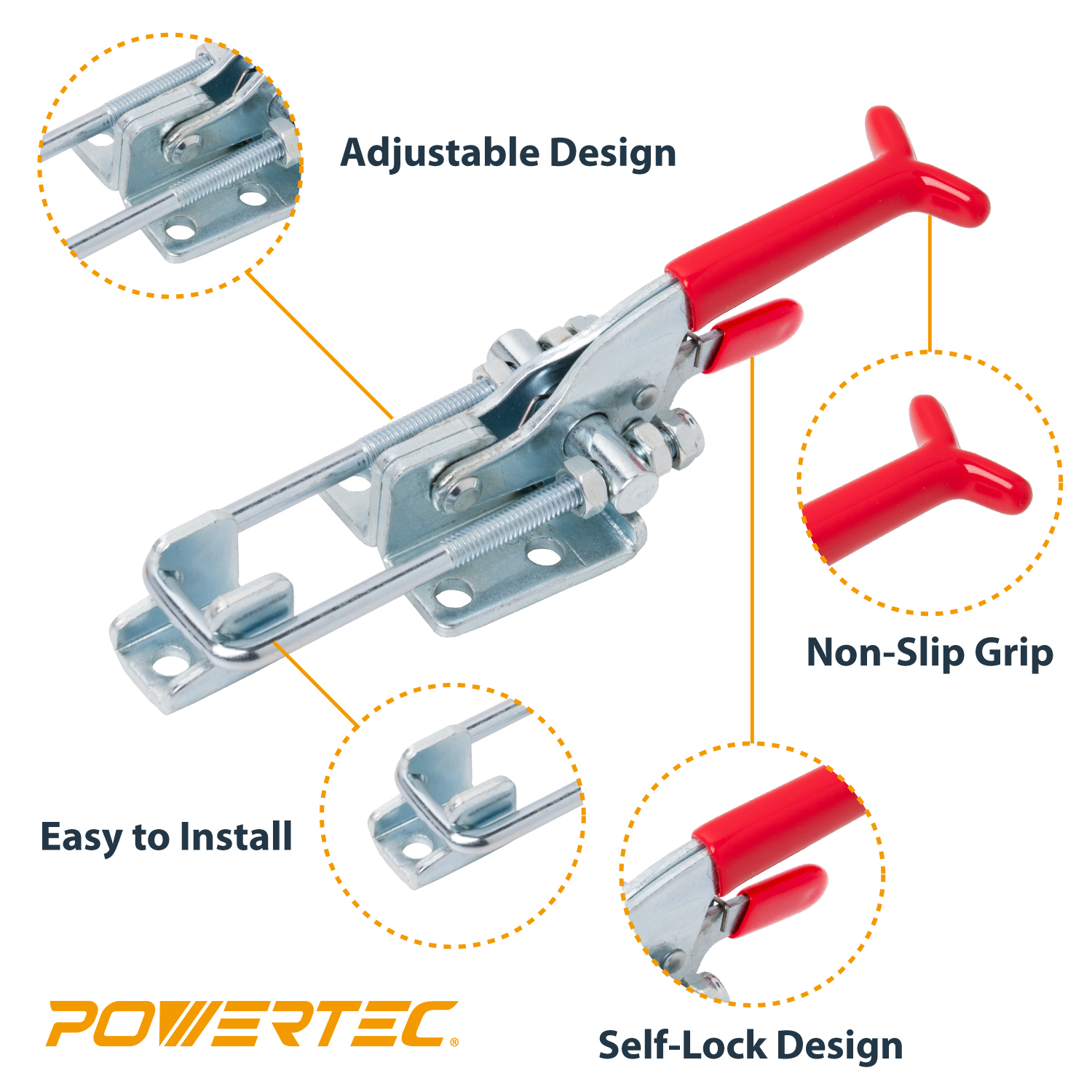 Adjustable Latch-Action U Bolt Self-locking Toggle Clamps, 700 lbs
