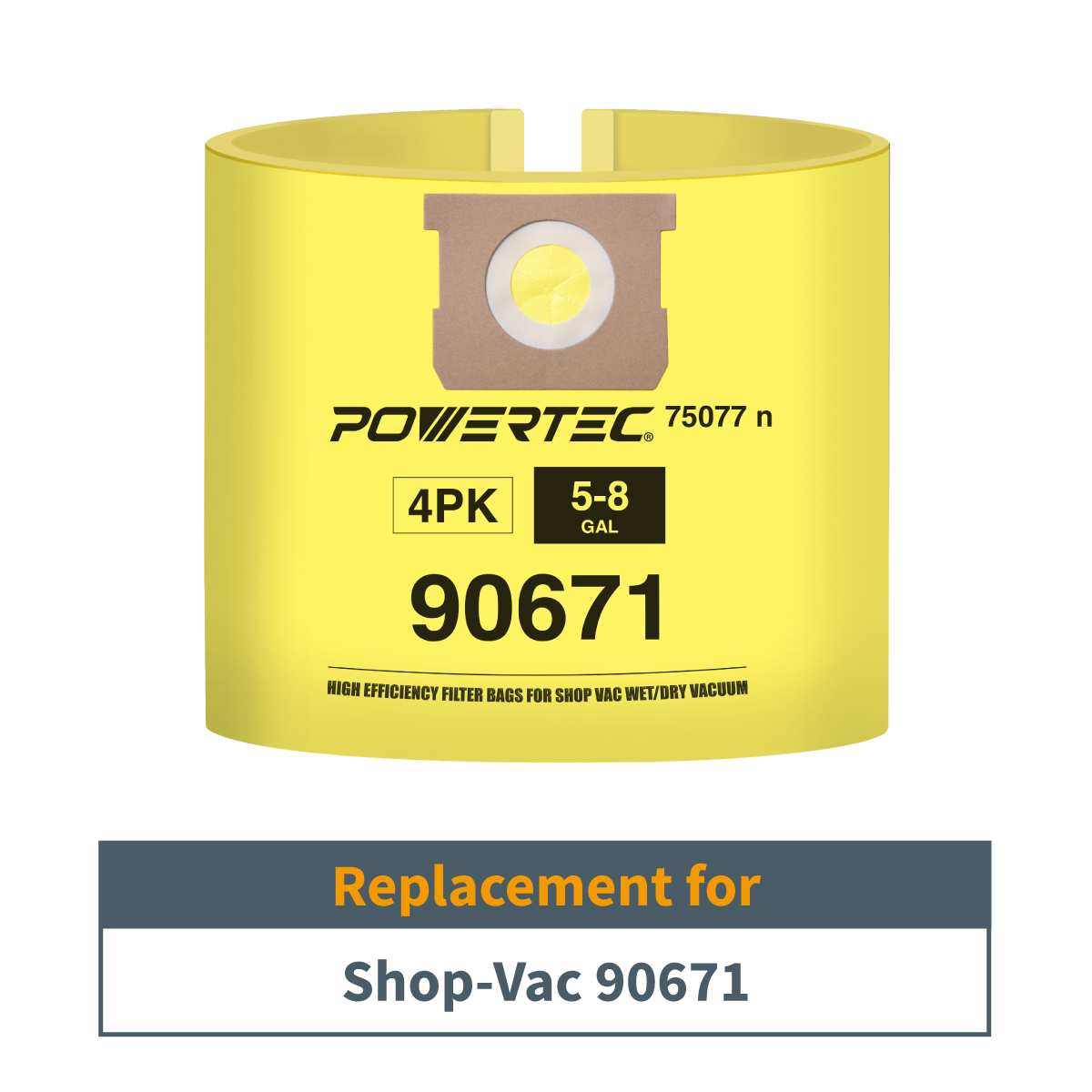 POWERTEC Shop Vac Bags 8PK For Shop Vac 90671 5-8 Gallon Shop Vacuum