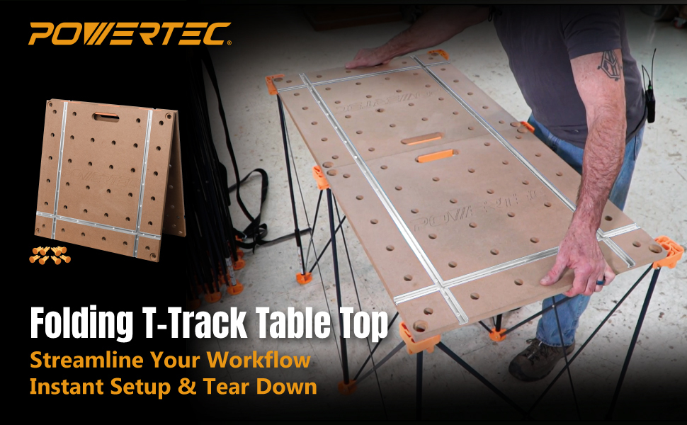 72034 Arachni Flex Foldable Tabletop 24”x48” with Dog Holes, T-Tracks, Quick-Insert Locks