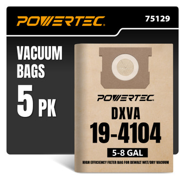 75129 DeWalt DXVA19-4104 Vacuum Bags, 5-8 Gal, 5PK