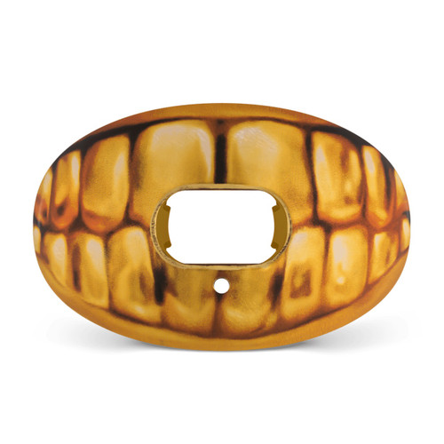 Gold; 'The Grill' Oxygen Football Mouthguard offers superior protection and breathability for athletes.