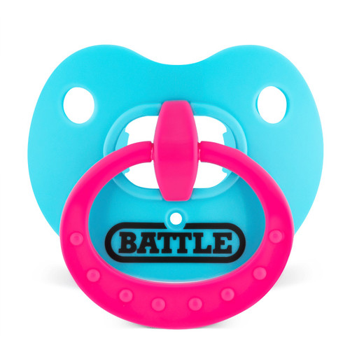 Baby Blue / Pink; Discover the latest version of the Baby Blue Battle Sports Binky football mouthpiece - the ultimate mouthguard for athletes who prioritize safety and comfort during gameplay. This top-rated mouthpiece boasts a sleek new design and guarantees a secure fit to keep you protected from potential injuries.