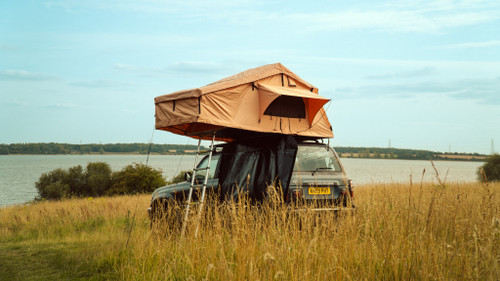 Apex4WD Foldout 3 Person Roof Top Camping Tent Khaki Beige Overland Camp 4x4