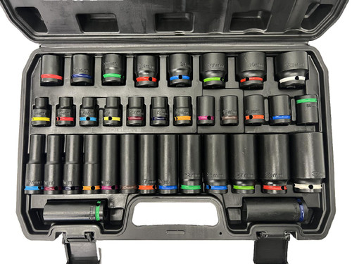 NEW 35pcs 1/2'' Deep Impact Socket Set Coloured Silk Loop in Black Plastic Box