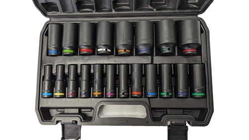 NEW 20pcs 1/2'' Deep Impact Socket Set Coloured Silk Loop in Black Plastic Box