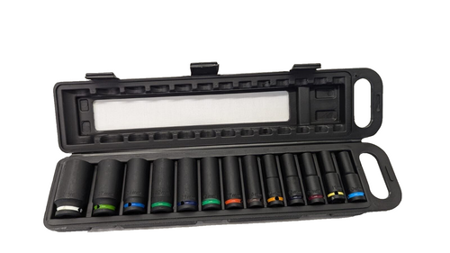 NEW 13pcs 1/2'' Deep Impact Socket Set Coloured Silk Loop in Black Plastic Box