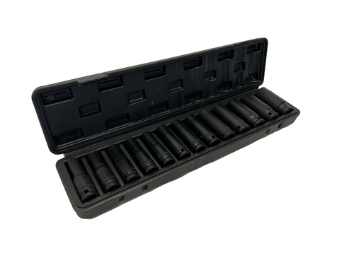 NEW 13pcs 1/2'' Deep Impact Socket Tool Set in Black Plastic Box Mechanic Auto