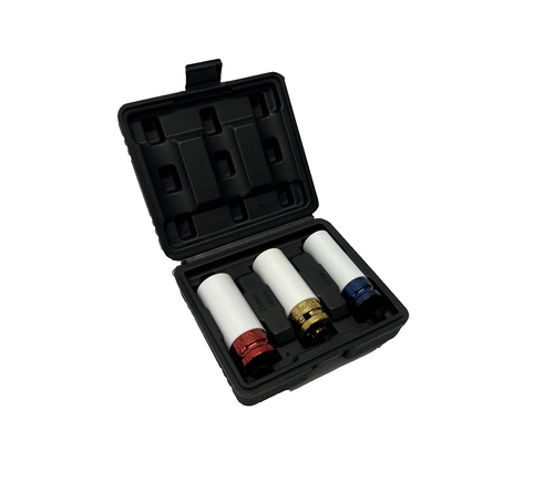 NEW 3pcs 1/2'' Deep Impact Wheel Nut Socket Set Coloured in Black Plastic Box 1