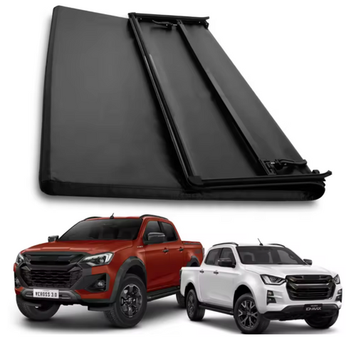 BLACK TRI-FOLD SOFT TONNEAU TRUCK BED COVER for ISUZU D-MAX Mk2 (2012-2024) DMAX