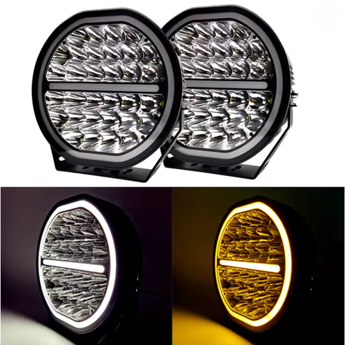 SUPALUX 9" inch 185W LED Driving Light w/ White & Amber DRL Spotlight Flood 4x4