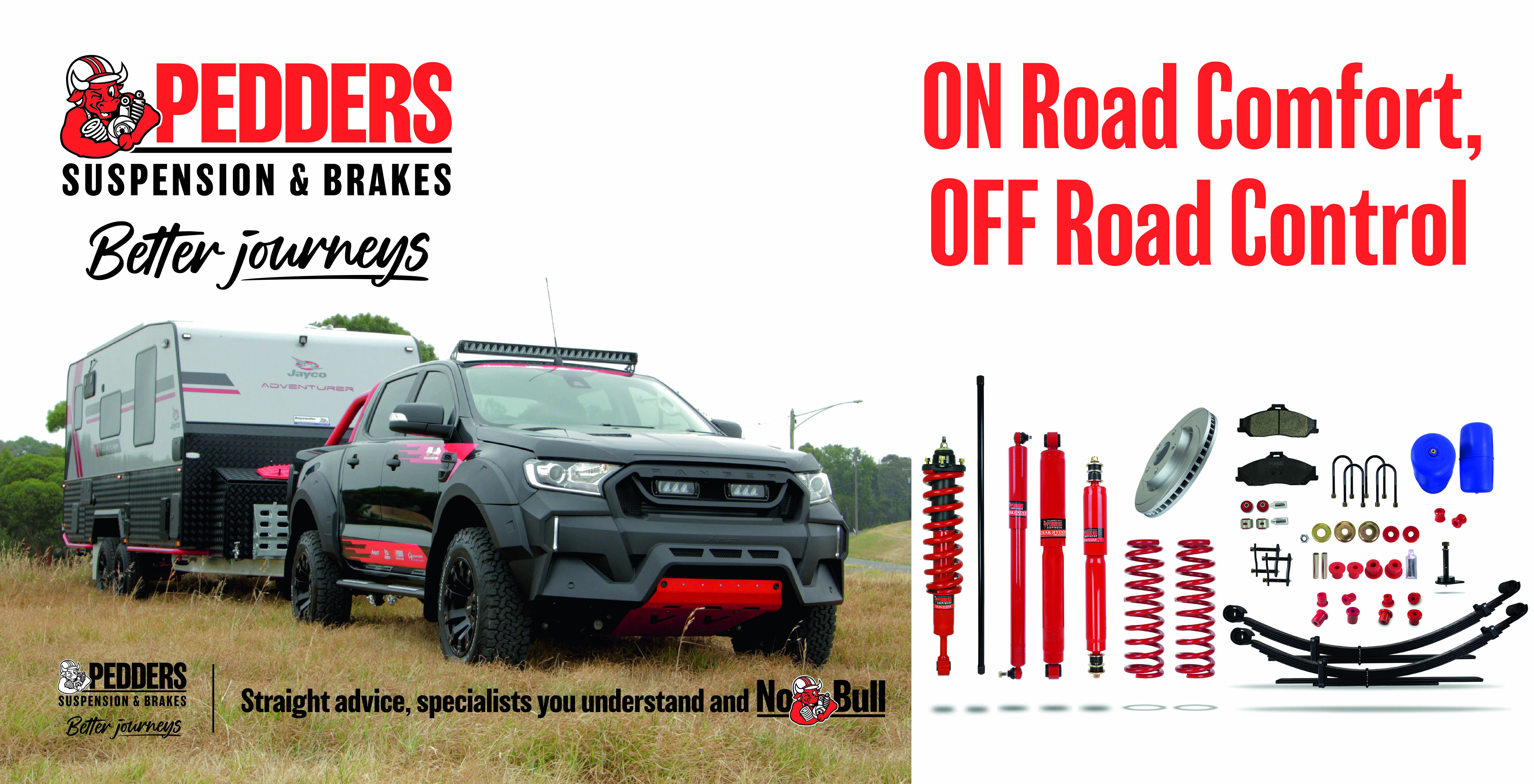 Pedders Suspension 4x4 lift kit fitted to a lifted pickup truck climbing a rocky off-road trail