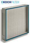 Koch Filter 22-1/4x46-1/4x4-3/4 BioMax CS Minipleat HEPA filter with 99.999% efficiency, metal frame, and secure gel seal.