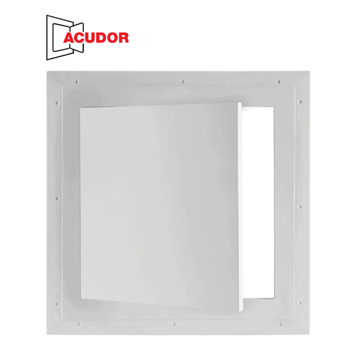 Acudor Glass Fiber Reinforced Gypsum Ceiling Access Door (GFRG) panel, ready for installation.