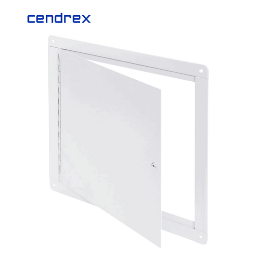Cendrex SFM-00 Surface Mount Access Panel in white, durable 16-gauge cold rolled steel with exposed flange.