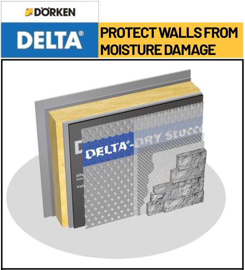 DELTA-DRY Stucco & Stone Rainscreen – 10.5mm (3.3' x 46', 151 sq. ft.) for Moisture Protection