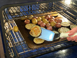 14x14 inch CookingSteels baking steel in oven, roasting colorful vegetables for even caramelization