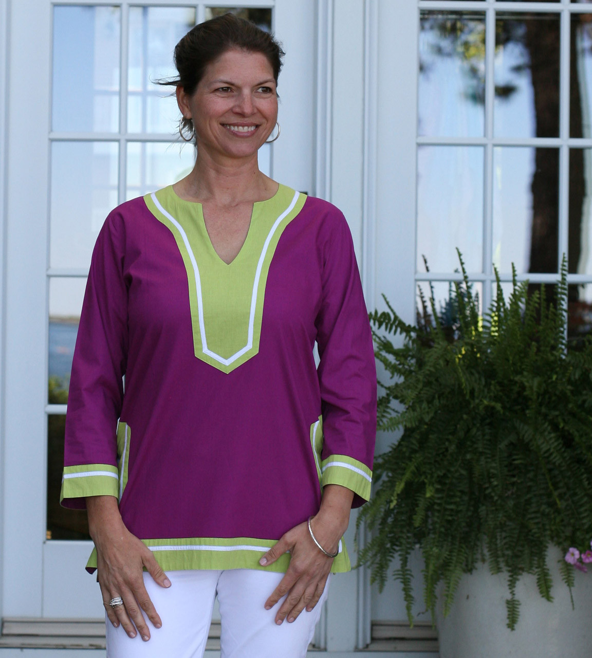 Seabury Plum/Lime ~ Cotton Poplin tunic - Needham Lane Ltd.