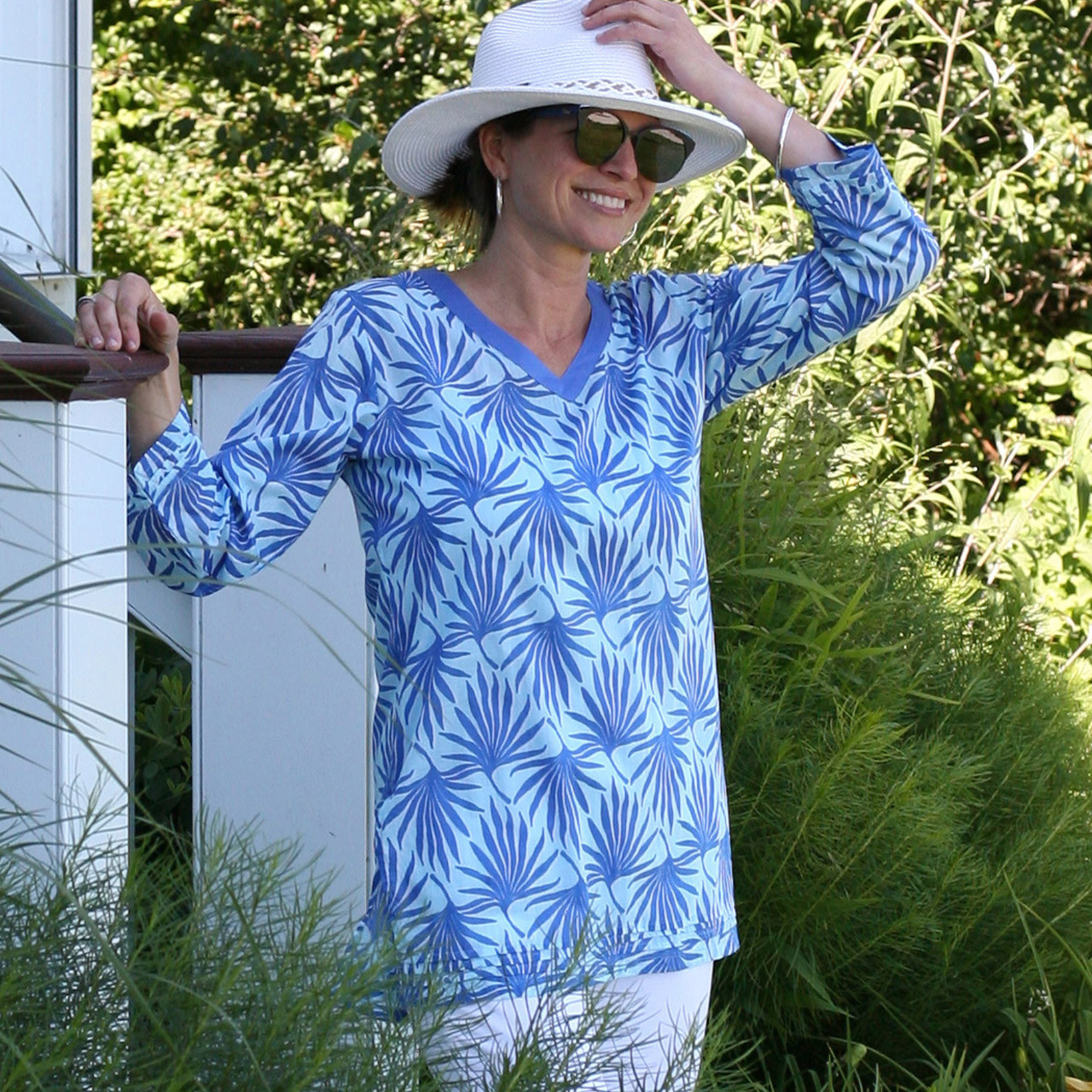 Palma Sky ~ Cotton Voile V-Neck Tunic - Needham Lane Ltd.