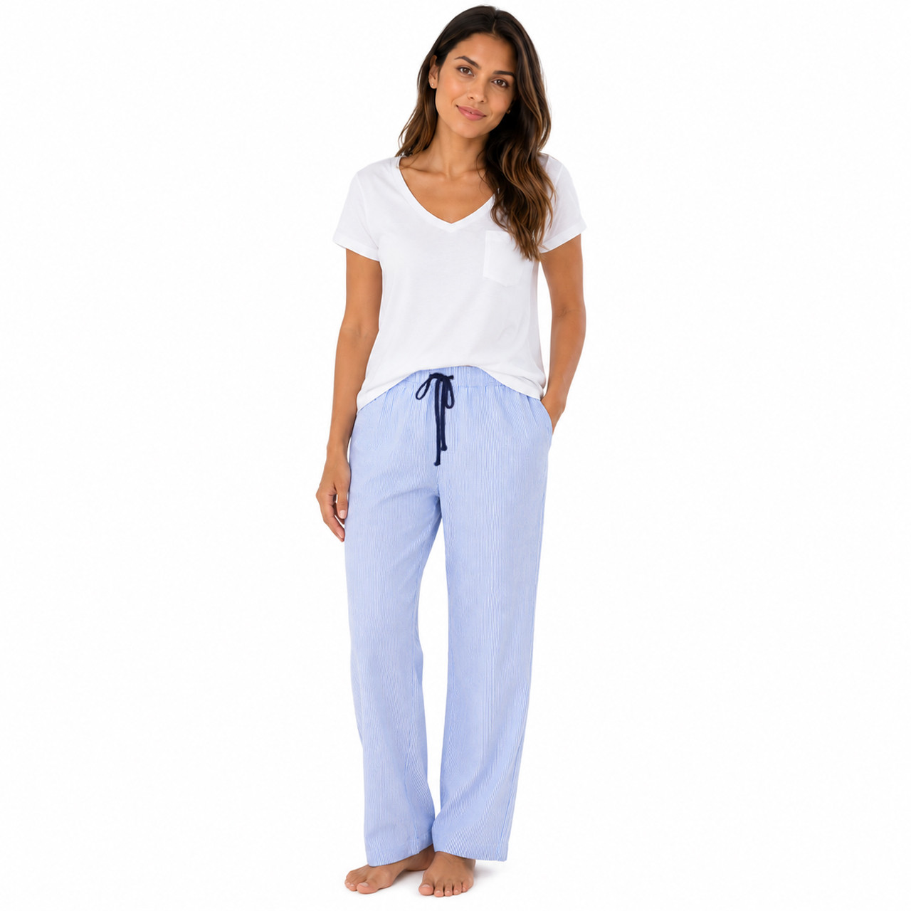Blue Seersucker Cotton Lounge Pants | Needham Lane