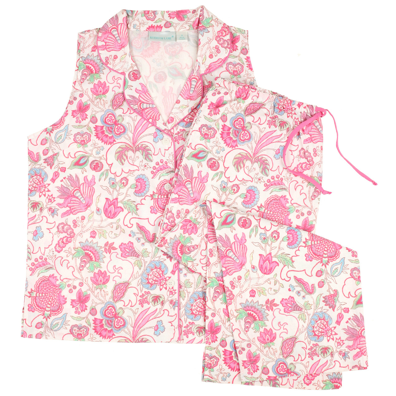 Cotton Poplin Sleeveless Capri Pajamas 