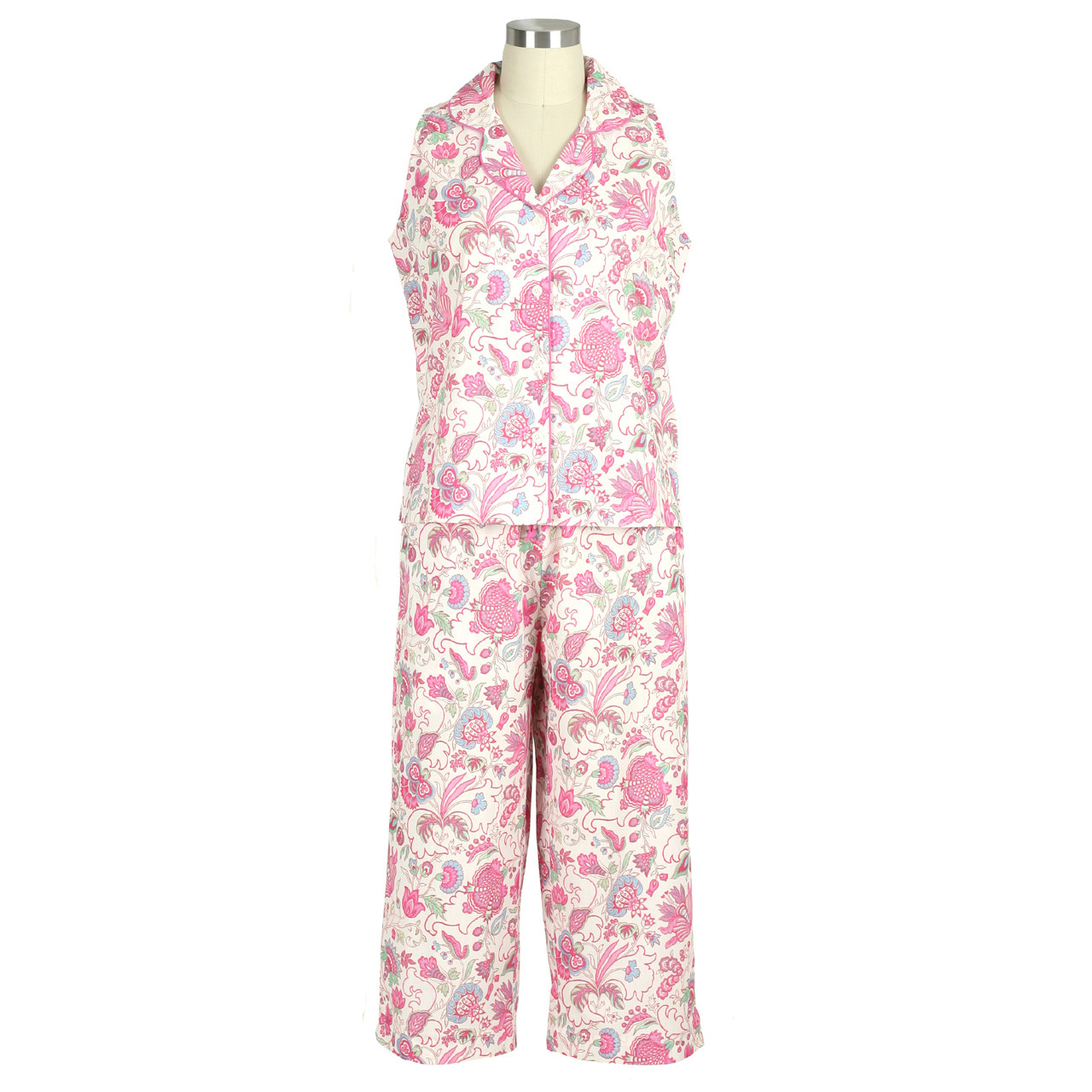 Cotton Poplin Sleeveless Capri Pajamas 