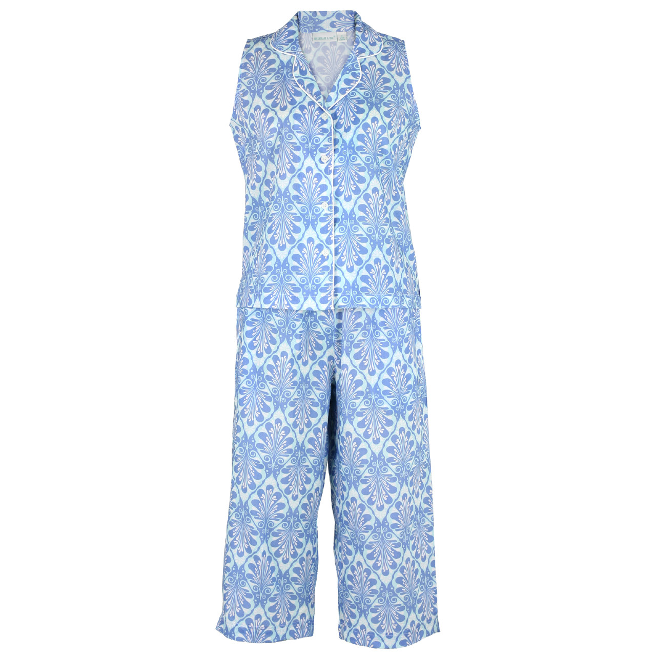 Women's Pajama Set Cotton Aqua Blue Tank Top and Capri Lounge Pants – Nyteez