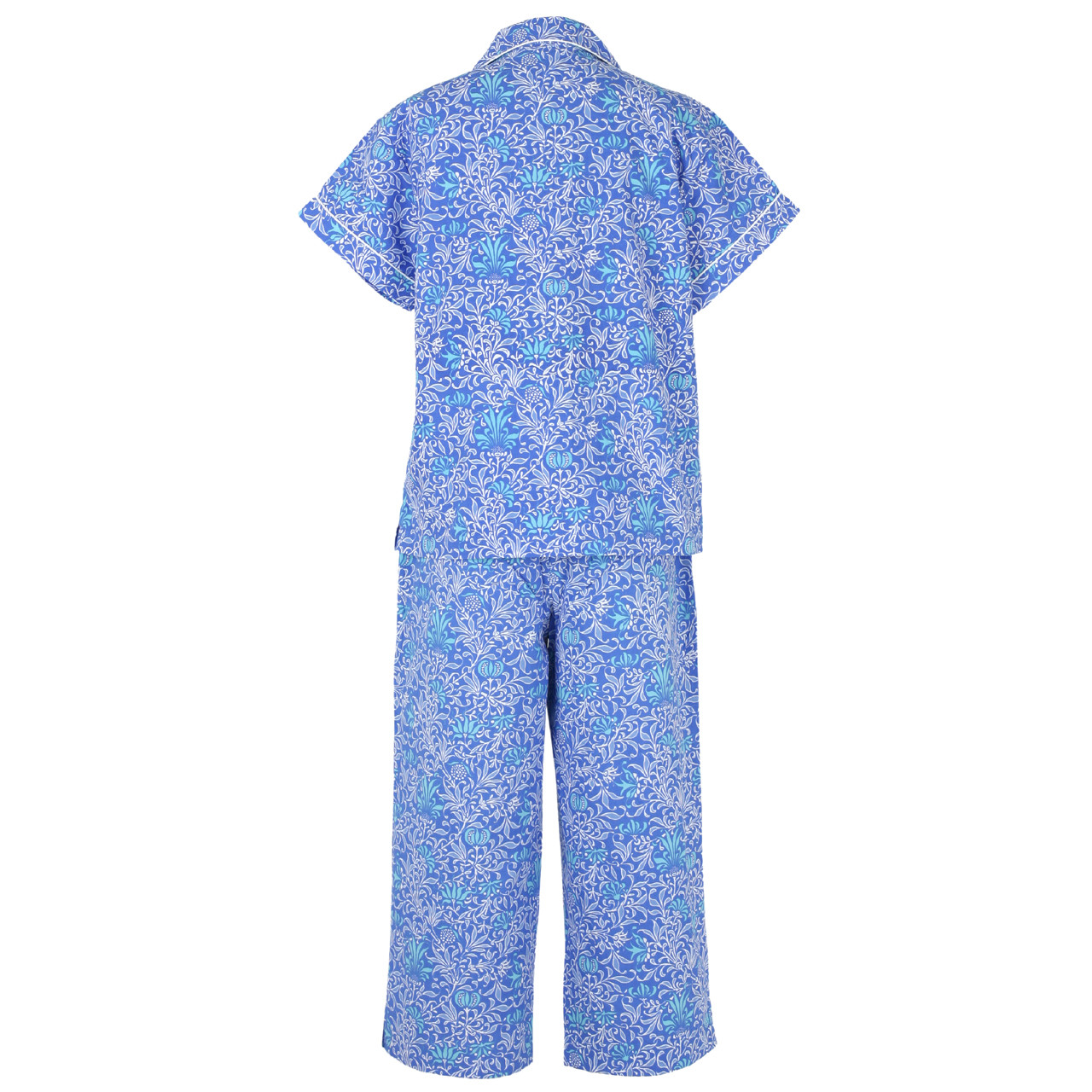 Topshop cotton poplin piped shirt and pants pajama set in blue