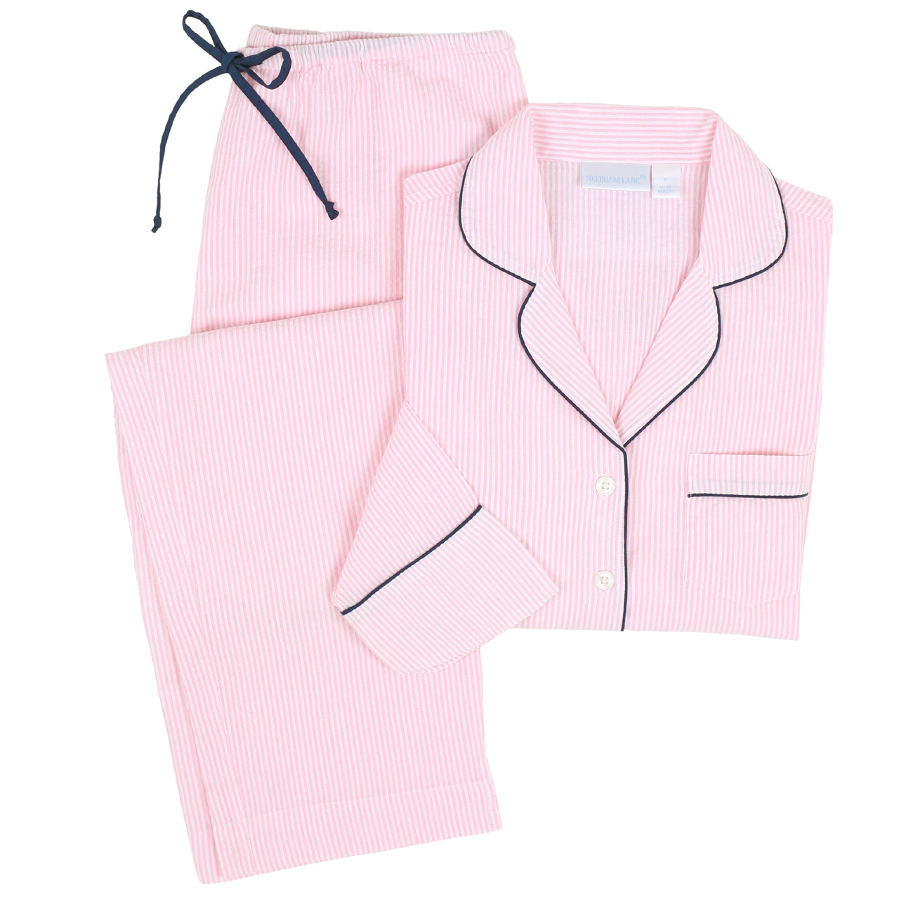 Striped seersucker pyjama set Dark Dusty Pink