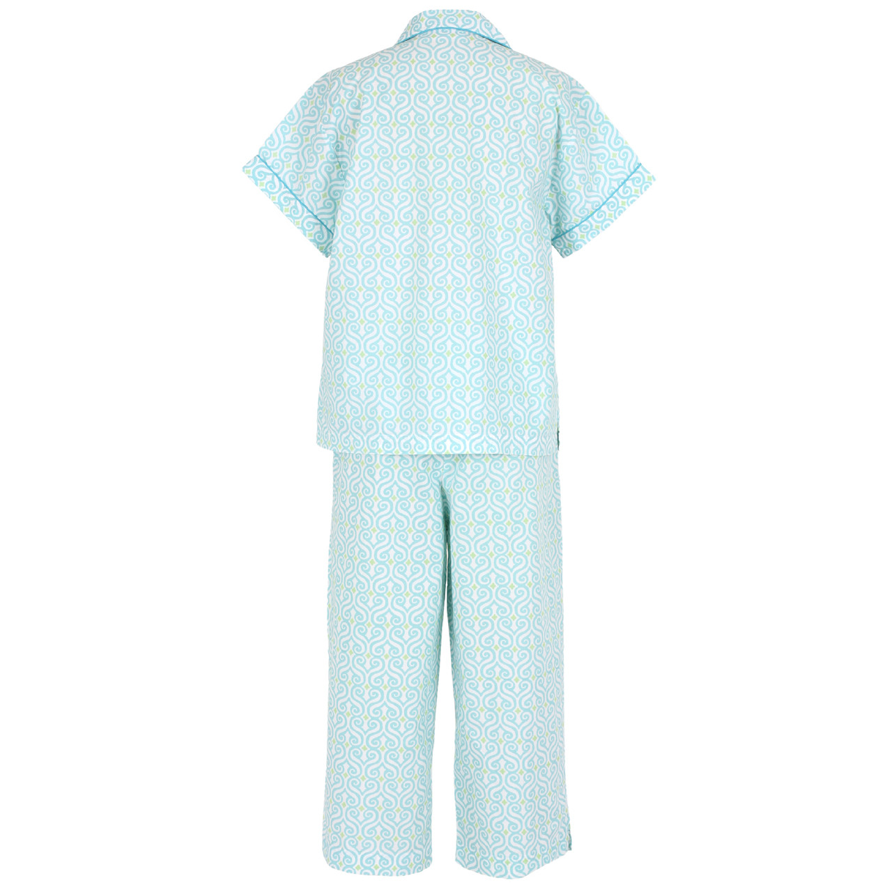 MoFiz Women's Pajama Set Cotton Lounge Set Sleepwear Capri Pajama Pants Pjs  Nightwear Short Top Light Blue,XS at  Women's Clothing store