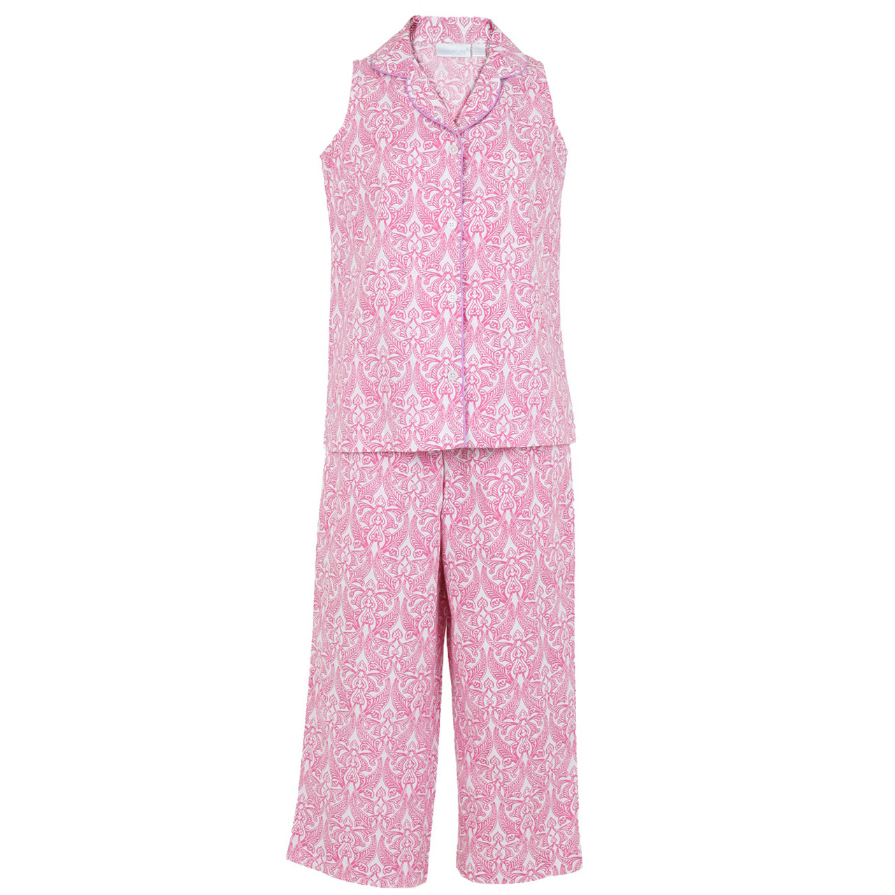 Clare Pink Cotton Poplin Sleeveless Pajamas | Needham Lane